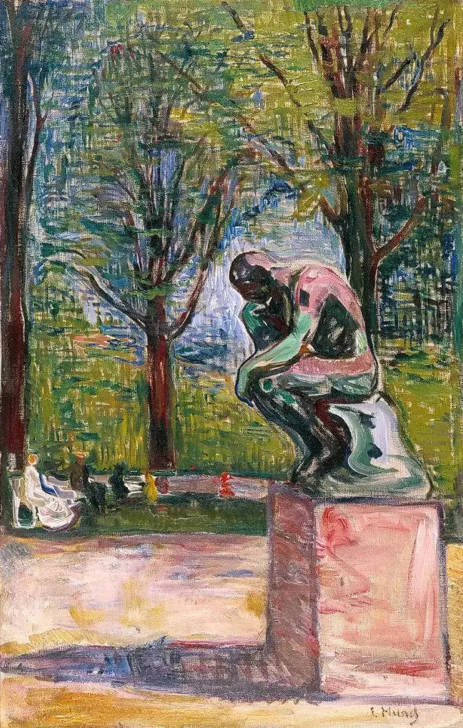 "Ajattelija" Rodinin teos tohtori Lindén puutarhassa - Edvard Munch