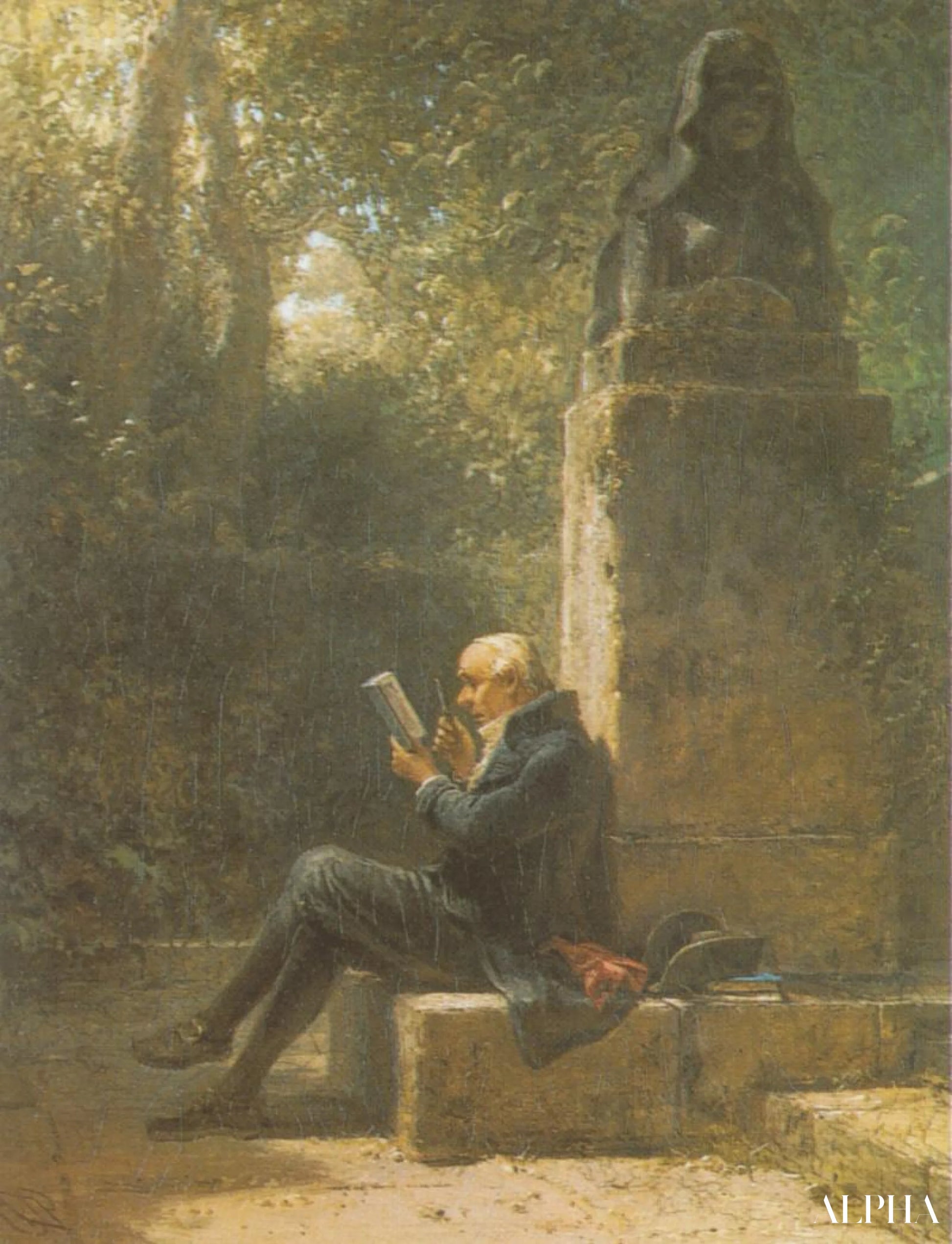 Filosoofi (Lukija puistossa) - Carl Spitzweg - Taulujen ja korkealaatuisten maalauksien reproduktiot