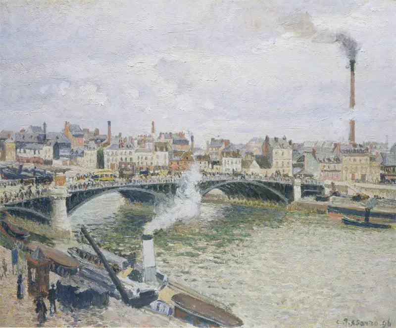 Boieldieu-silta Rouenissa, aamu, kostea sää - Camille Pissarro
