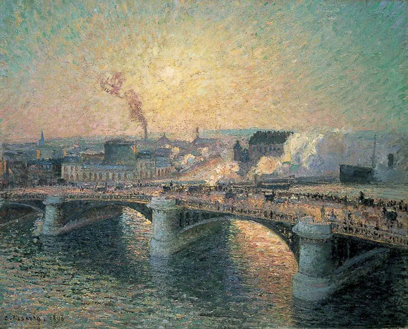 Boieldieu-silta, Rouen, Auringonlasku - Camille Pissarro
