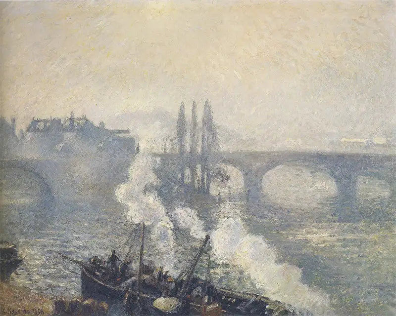 Corneillen silta Rouenissa, aamuhämy - Camille Pissarro