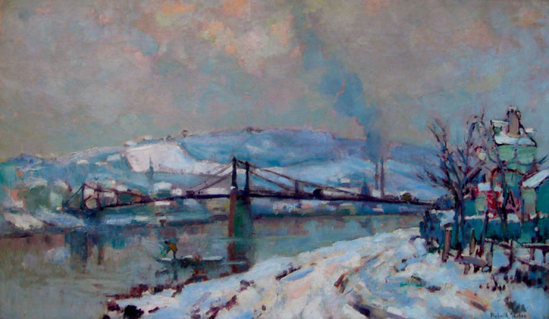Elbeufin silta lumisateessa - Robert Antoine Pinchon