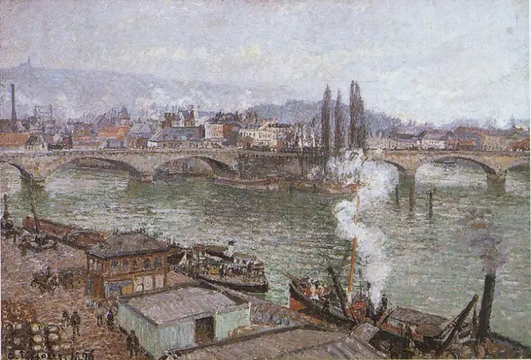 Kivisilta Rouenissa, harmaa sää - Camille Pissarro