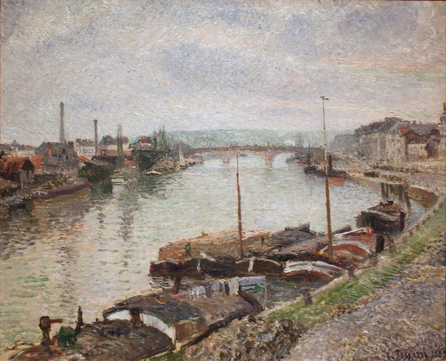 Kivisilta ja huvilat Rouenissa - Camille Pissarro