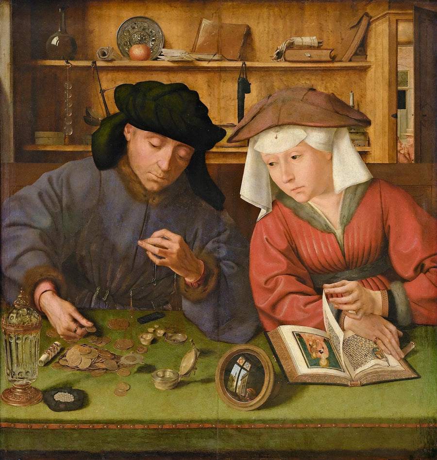 Le Prêteur et sa femme - Quentin Metsys image 1 copie peinte à la main à l’huile