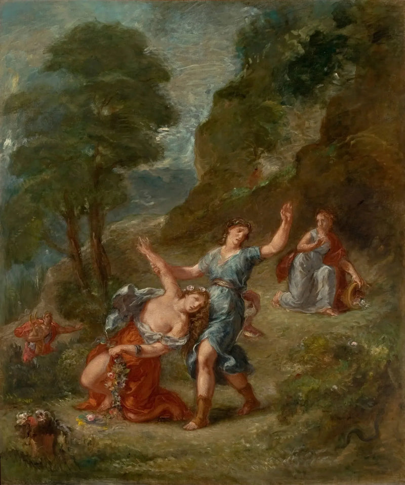 Kevät - Eurydice, jota käärme puri kukkia poimiessaan (Eurydicen kuolema) - Eugène Delacroix