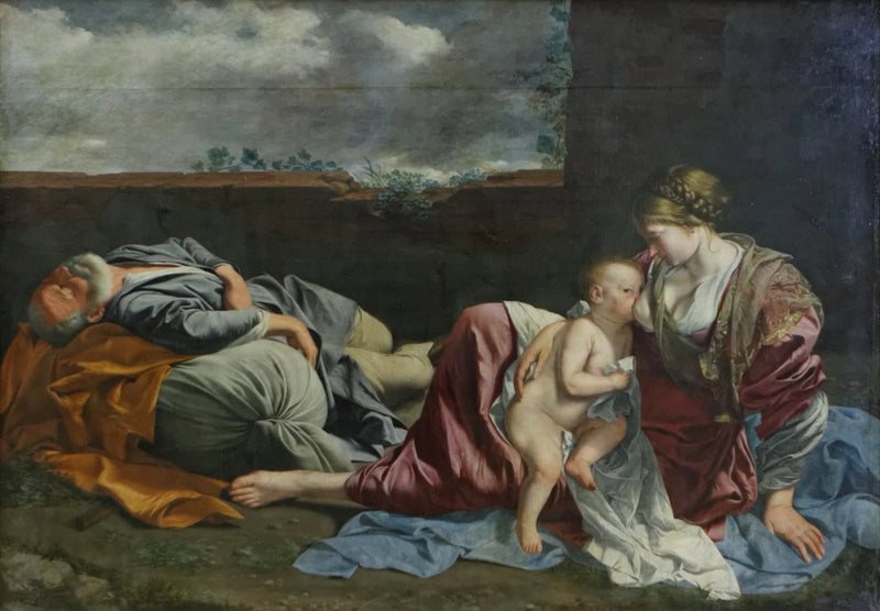 Pyhän perheen lepo Egyptiin pakomatkalla - Orazio Gentileschi