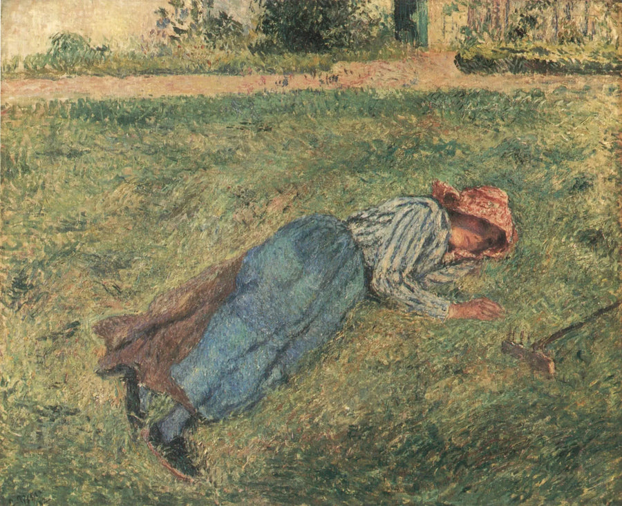 Lepo, maalaistyttö makaa nurmikolla, Pontoise - Camille Pissarro