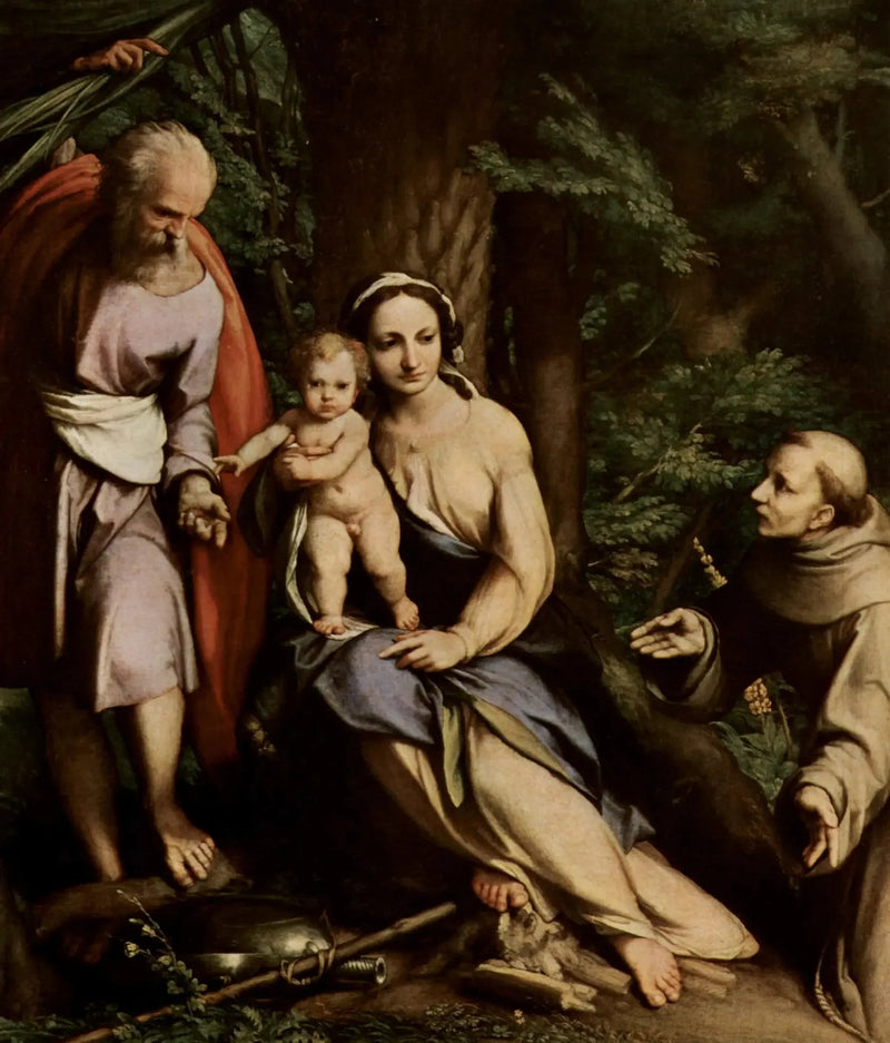 Lepo matkalla Egyptistä paossa ja Pyhän Fransiskuksen kanssa - Antonio da Correggio