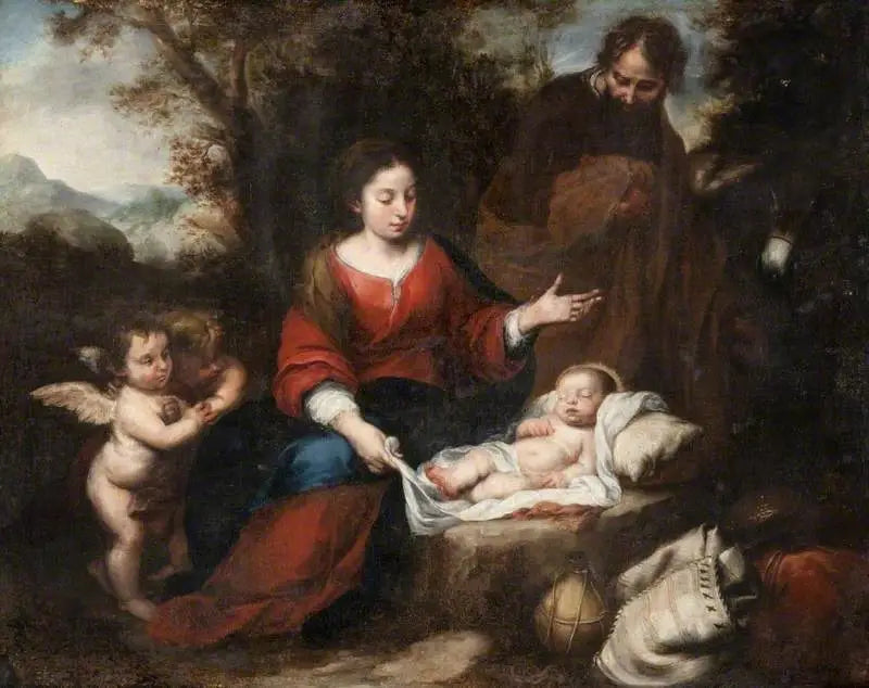 Lepo Egyptiin pakomatkan aikana - Bartolomé Esteban Murillo