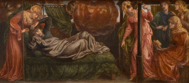 Dante Gabriel Rossetti - Unelma Dantesta Béatriceen kuolinpäivänä (esipala, vasemmanpuoleinen paneeli)