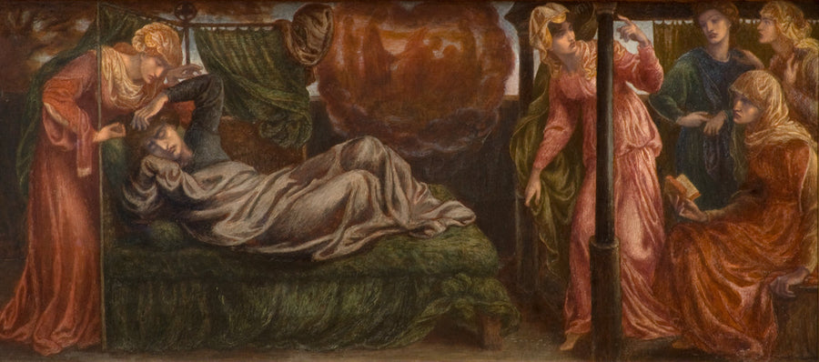 Dante Gabriel Rossetti - Unelma Dantesta Béatriceen kuolinpäivänä (esipala, vasemmanpuoleinen paneeli)