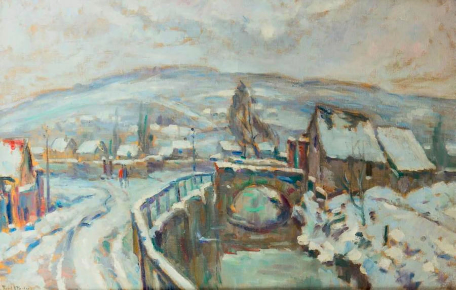 Robec lumisateessa Rouenin ympäristössä - Robert Antoine Pinchon