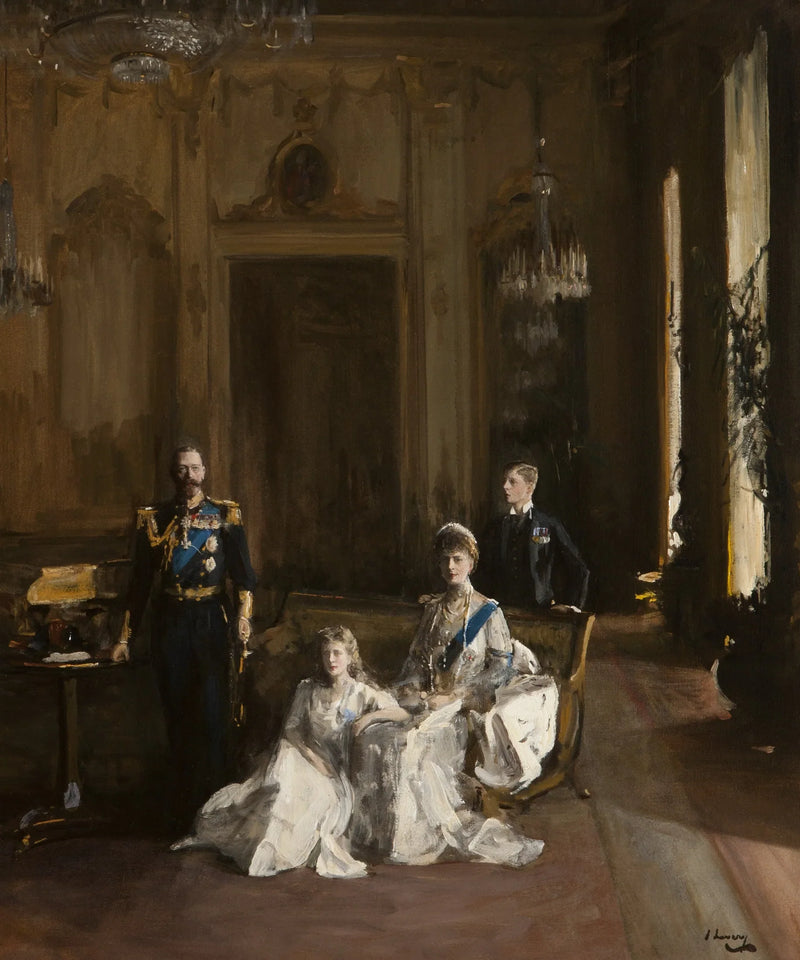 Kuningas, kuningatar, Walesin prinssi, prinsessa Mary, Buckinghamin palatsi - John Lavery