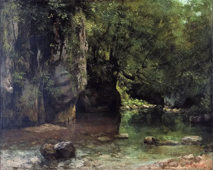 Pimeän kaivon varjostama puro - Gustave Courbet