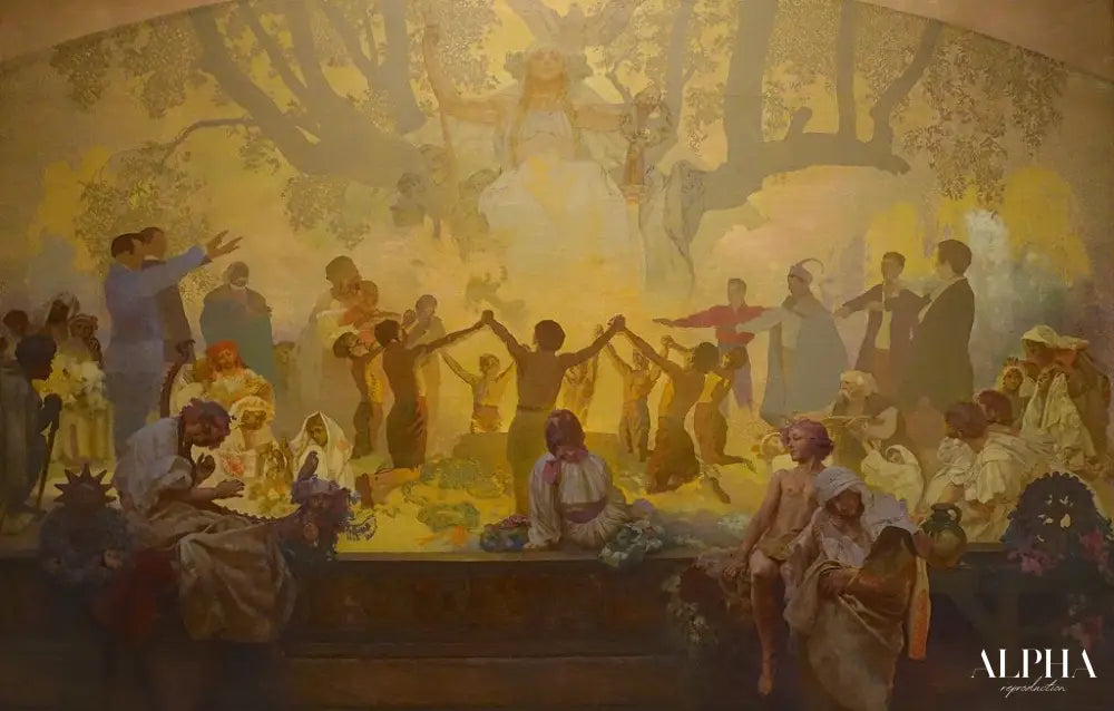 Le serment d'Omladina sous le tilleul slave - Mucha - Reproductions de tableaux et peintures haut de gamme