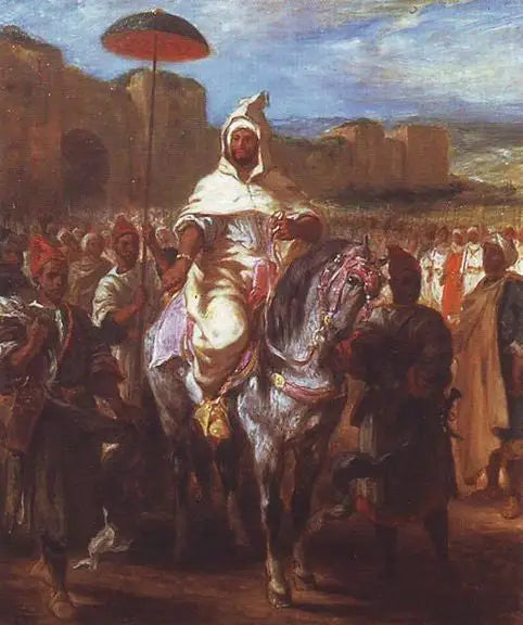 Marokon sulttaani vartijoidensa ympäröimänä - Eugène Delacroix