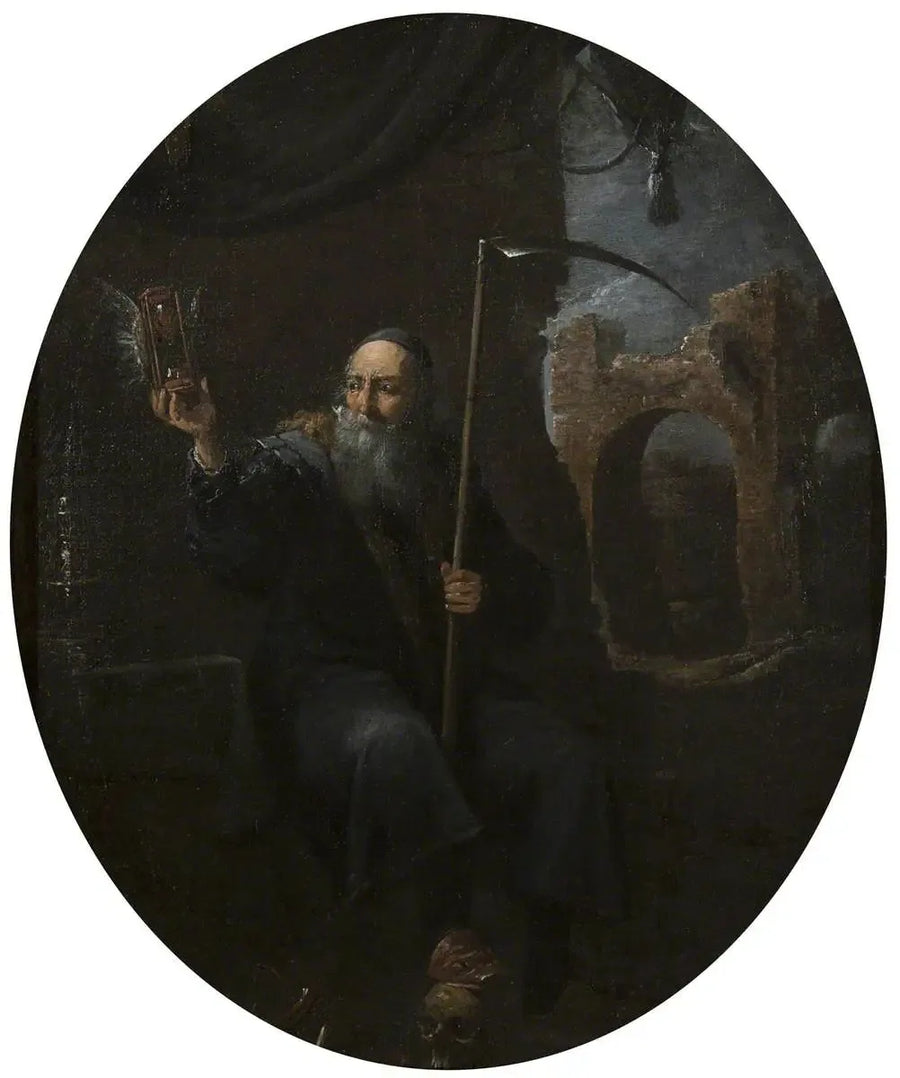 Aika kuin vanha mies sirpin ja siivekkään antiluukun kanssa - David Teniers nuorempi