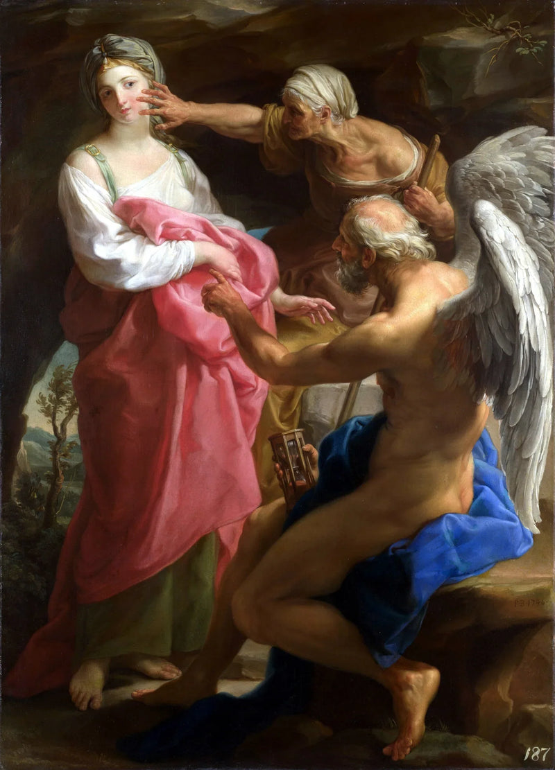 Aika käskee ikääntymistä tuhoamaan kauneuden - Pompeo Batoni