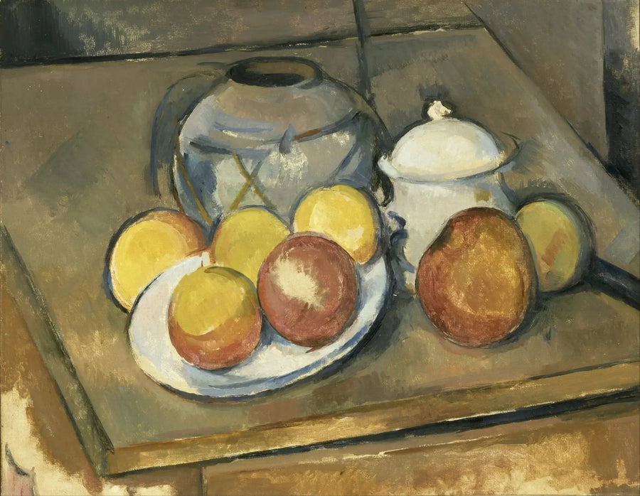 Olkipullo, sokerikko ja omenat - Paul Cézanne