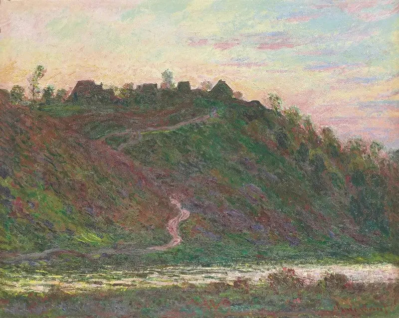 La Roche-Blondin kylä auringonlaskun aikaan - Claude Monet