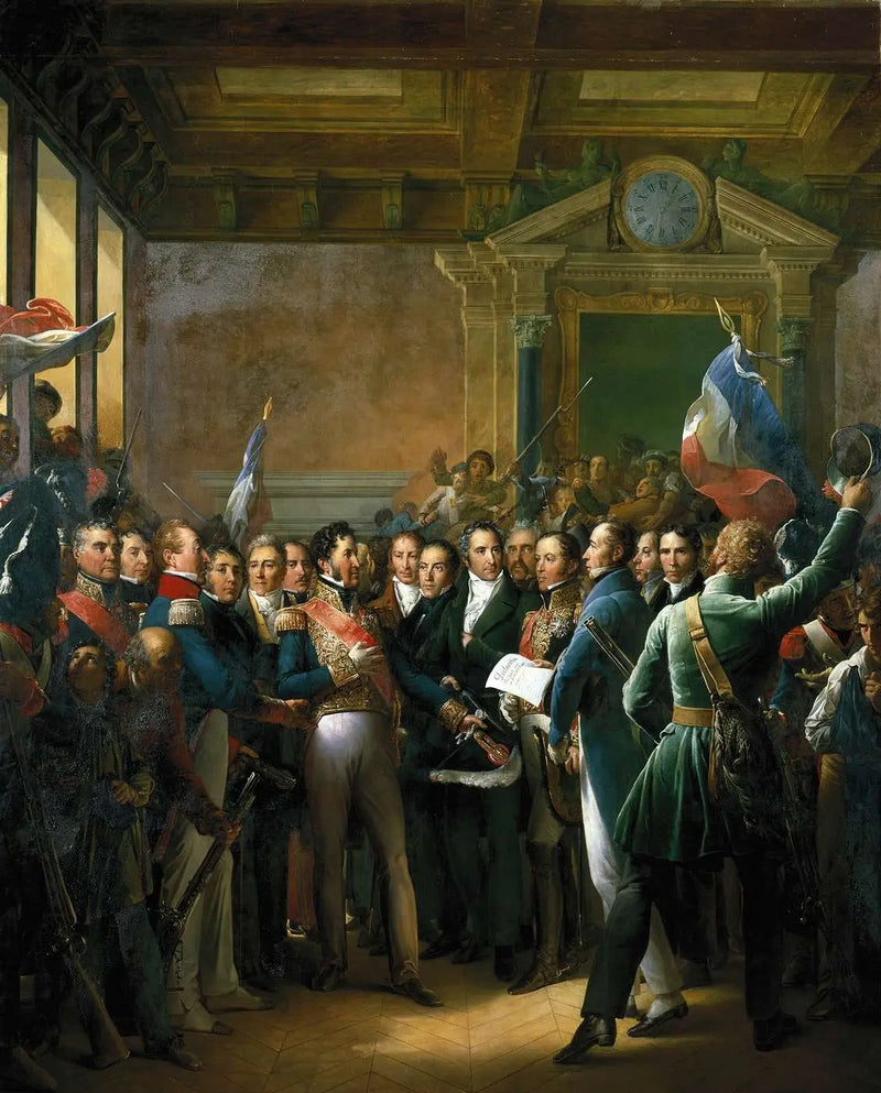 Lukeminen Pariisin kaupungintalolla edustajien julistuksesta ja Orléansin herttuan julistuksesta, kuninkaallisen kenraalin apulainen (31. heinäkuuta 1830) - François Gérard