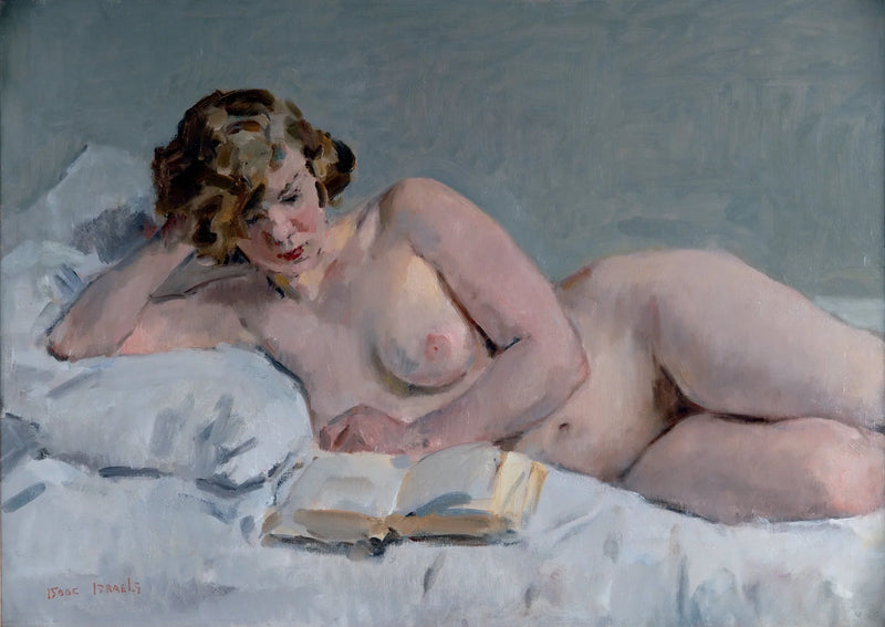 alasti lukemassa makuuasennossa - Isaac Israels