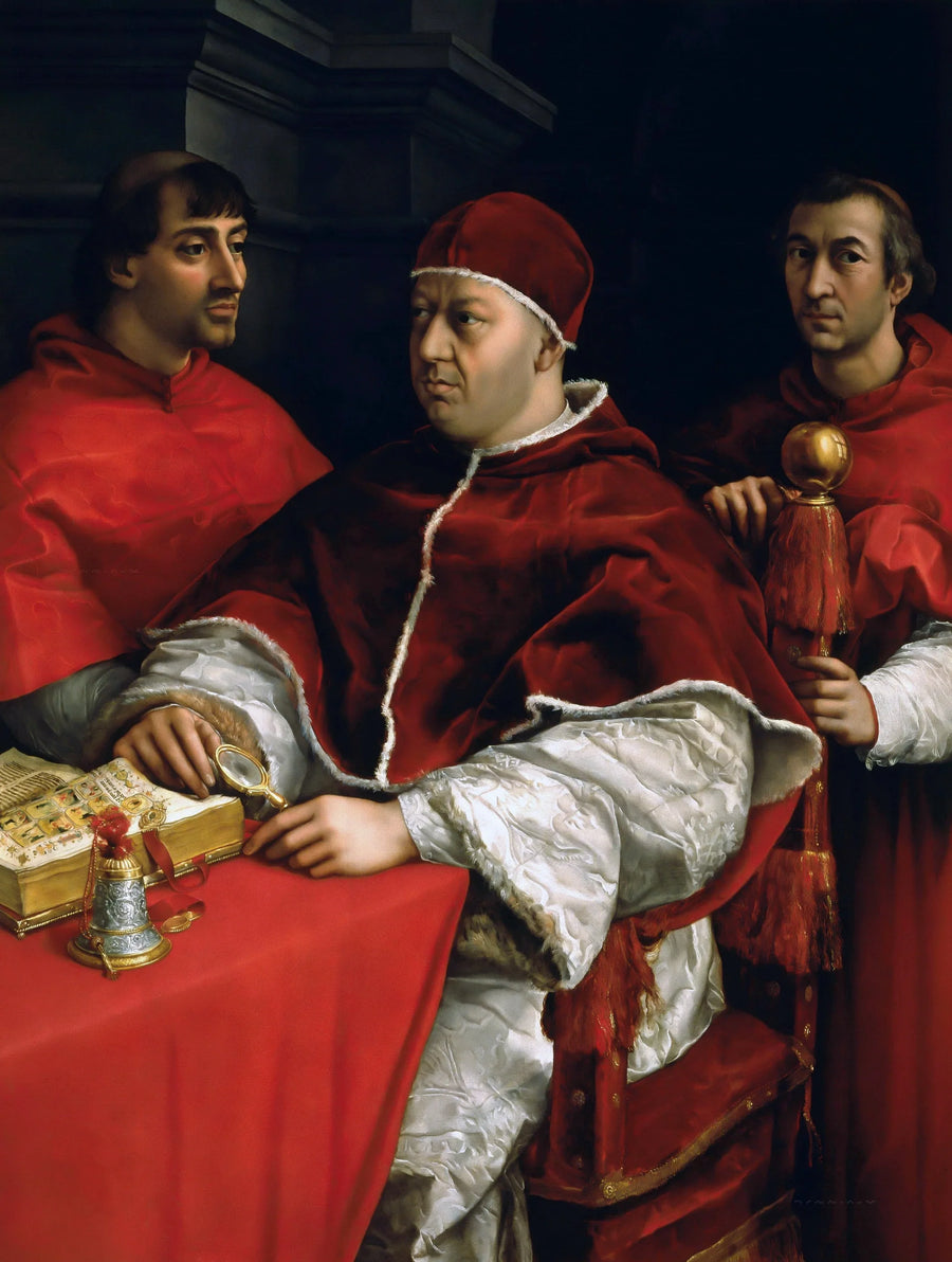 Le pape Léon X avec les cardinaux Giulio de’ Médicis et Luigi de’ Rossi, 1518 – Raphaël