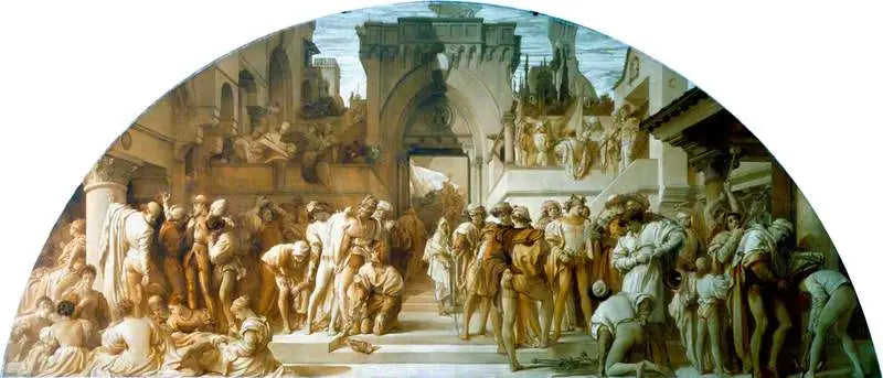 Teollisuuden taiteet sodan sovelluksissa (piirros seinämaalaukseen Victoria and Albert Museumissa) - Frederic Leighton