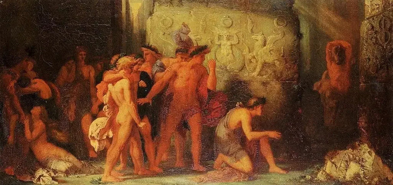 Ateenalaiset Minotauruksen luona Kreetan labyrintissä - Gustave Moreau