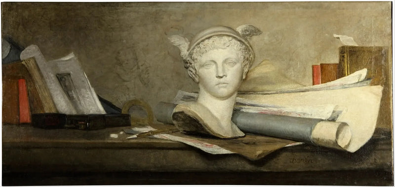 Taiteiden attribuutit, joissa on Merkurion rintakuva - Jean Siméon Chardin