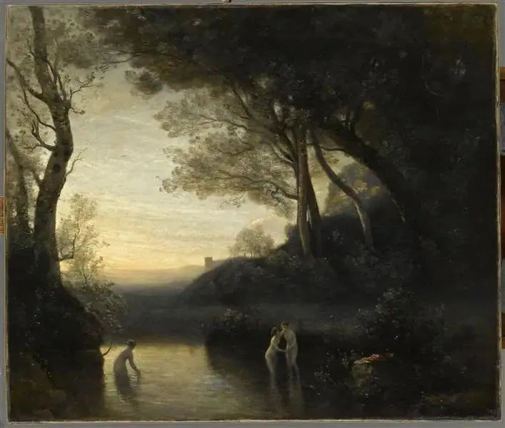 Bellinzonan kylpijättäret. Illan vaikutus - Jean-Baptiste Camille Corot