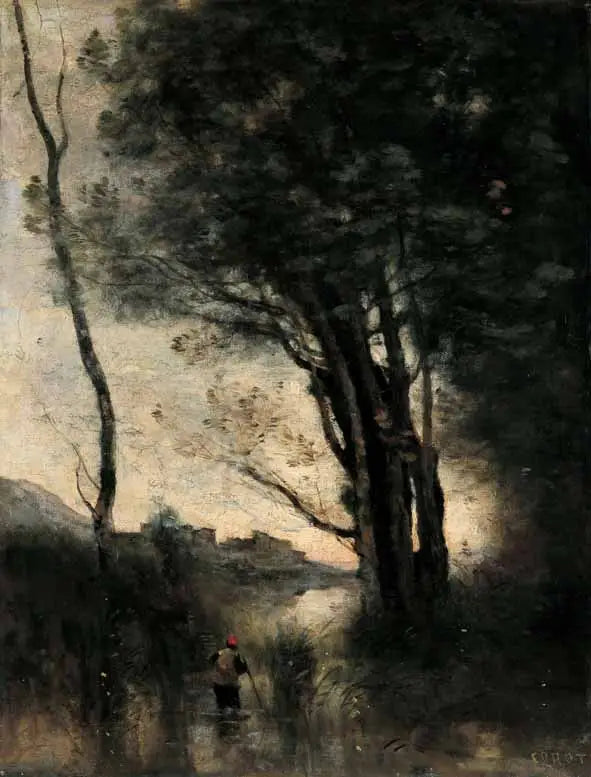 Laulavat vuohensarvet ylittämässä jokea. Muisto Italiasta - Jean-Baptiste Camille Corot