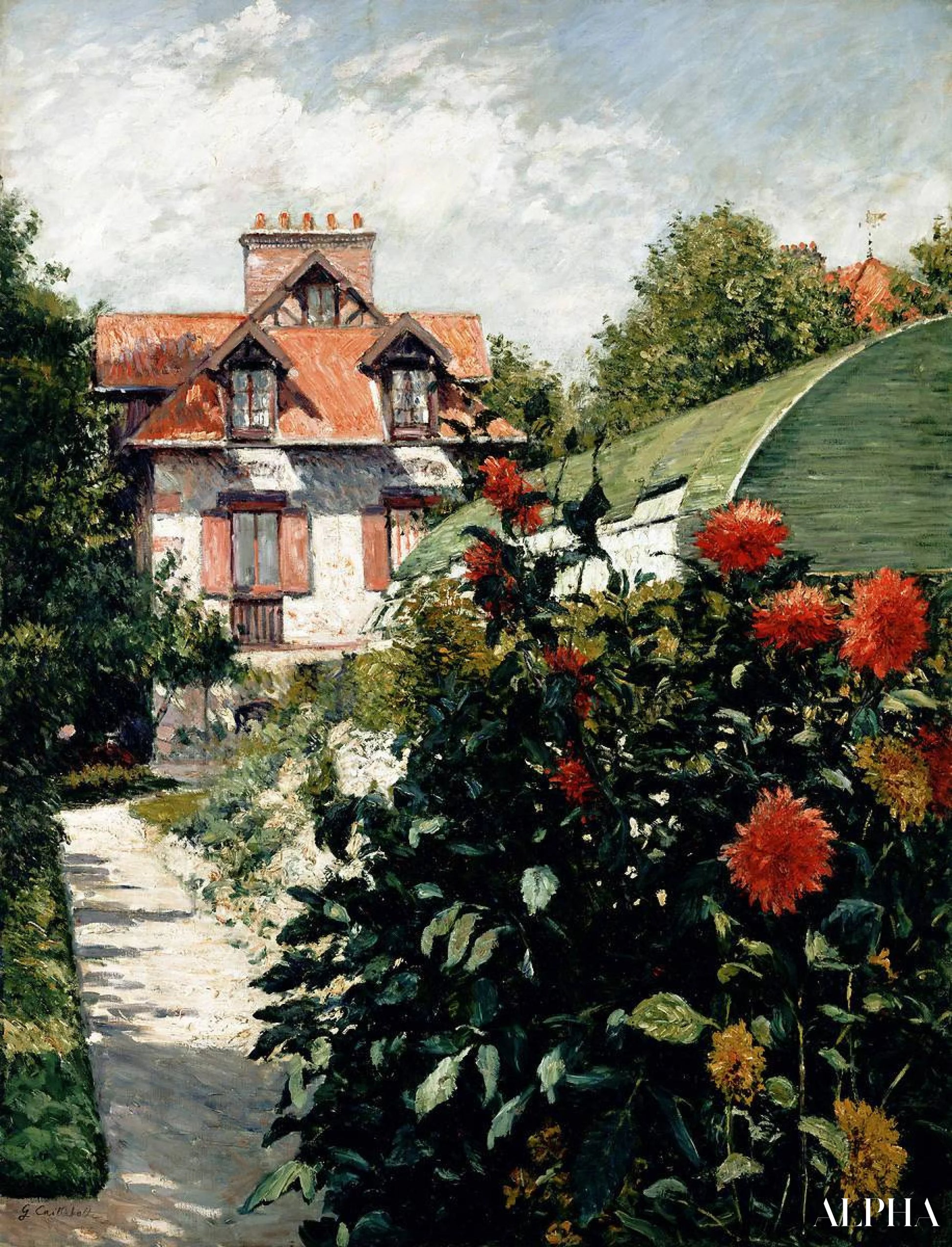 Les Dahlias, Petit Gennevilliersin puutarha, 1893 - Caillebotte - Korkealaatuiset taulujen ja maalauksien reproduktiot