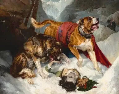 Alppienin mäyräkoirat elvyttävät avun tarvitsijaa - Edwin Henry Landseer