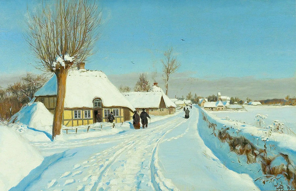 Les fidèles se dirigent vers l'église le matin de Noël. - H. A. Brendekilde image 1 copie peinte à la main à l’huile