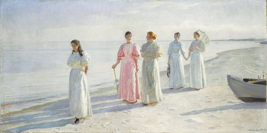 Tytöt rannalla. Holstin sisaret Skagen Senderstrandilla. -Michael Peter Ancher