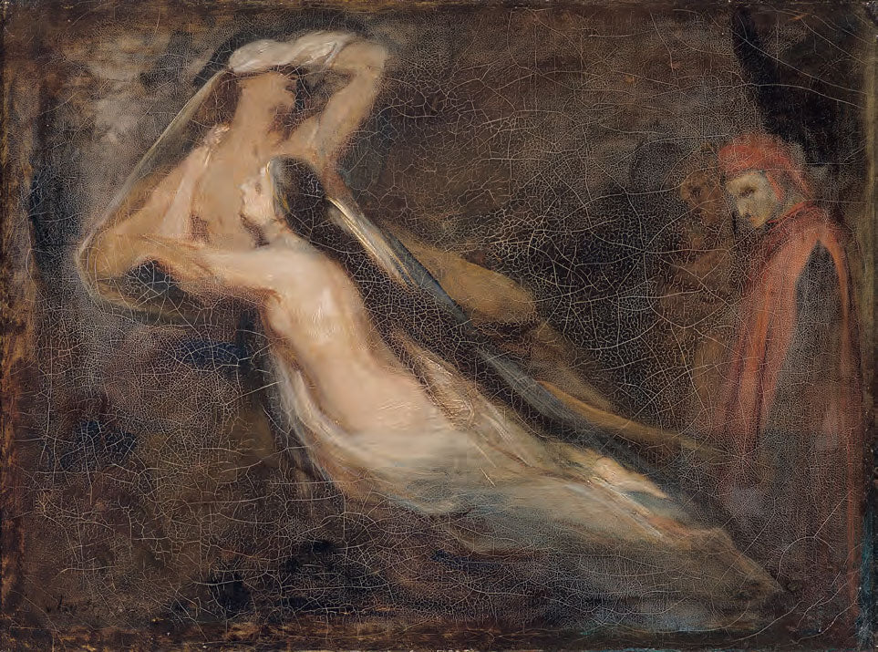 Les ombres de Paolo et Francesca apparaissant à Dante et à Virgile - Ary Scheffer image 1 reproduction de peinture à l’huile
