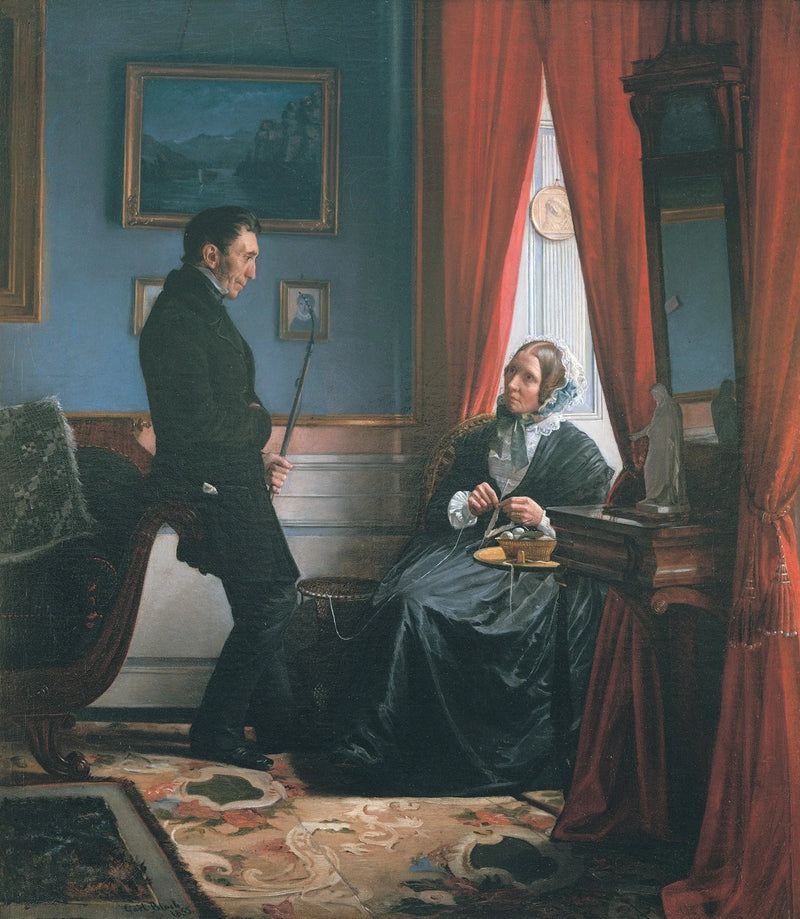 Taiteilijan vanhemmat, herra ja rouva J. P. Bloch heidän olohuoneessaan - Carl Heinrich Bloch