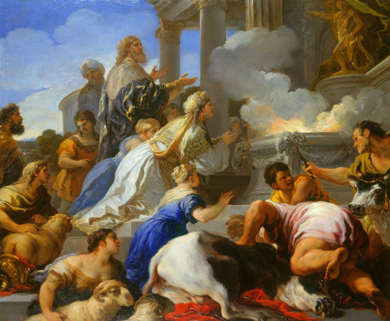 Psychen vanhemmat tarjoavat uhrin Apollonille - Luca Giordano