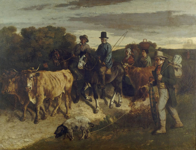 Flageyn maanviljelijät palaamassa markkinoilta - Gustave Courbet