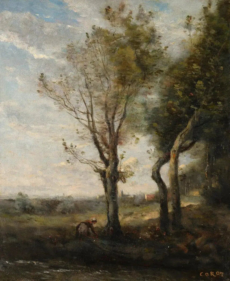 Neljä puuta peltoalueen reunassa - Jean-Baptiste Camille Corot