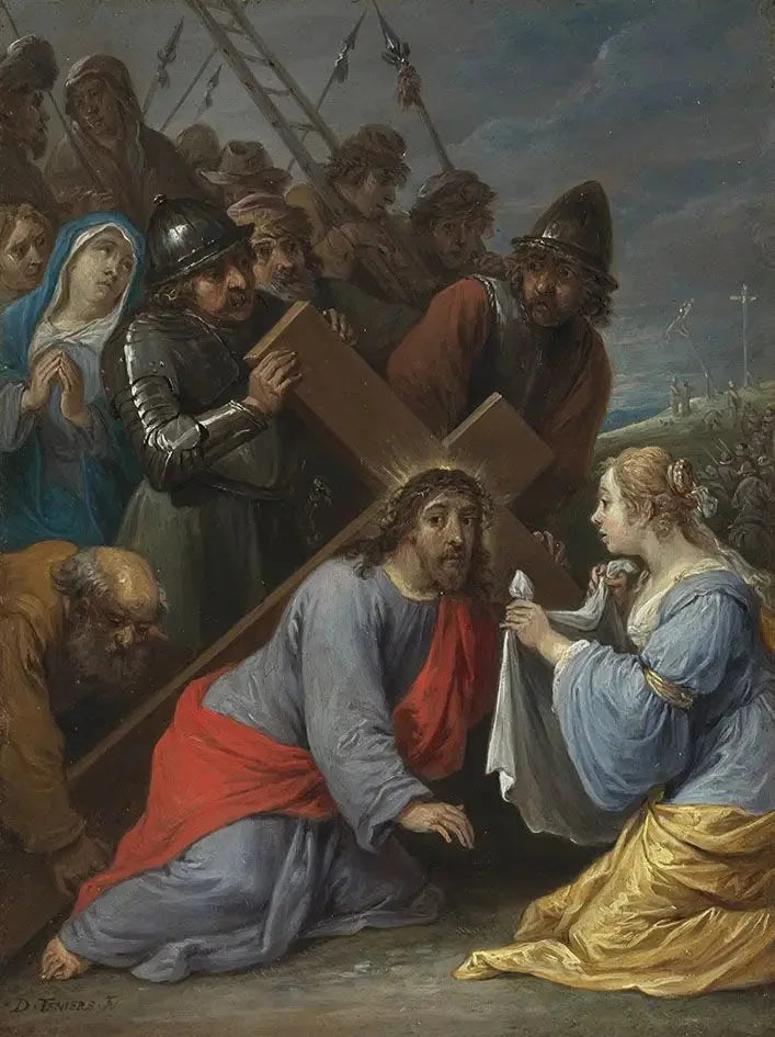Viisitoista rukouskerran salaisuutta: ristin kantaminen Kristuksen kanssa ja Veronikan kohtaaminen - David Teniers nuorempi