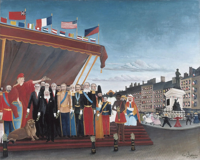 Ulkomaisten valtioiden edustajat tervehtivät tasavaltaa rauhan merkkinä - Henri Rousseau
