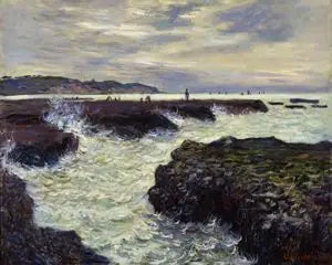 Kalliot Pourvillessä, laskuvesi. - Claude Monet