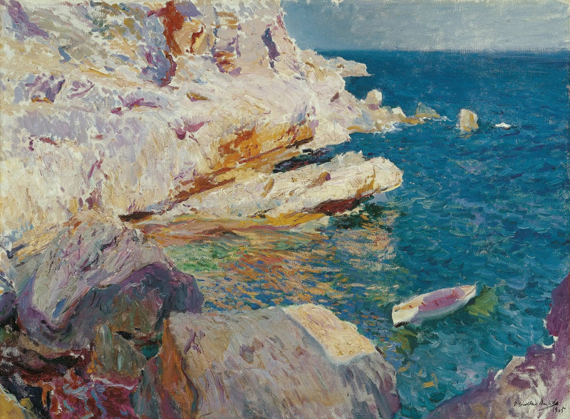 Jávean kalliot ja valkoinen vene - Joaquín Sorolla