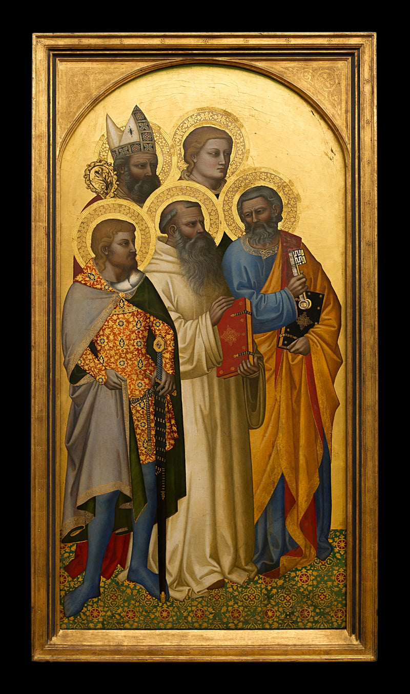 Pyhät Pietari, Benoît, Julien (?), Etienne (?) ja piispansankari (Nicolas de Bari ?). - Nardo di Cione