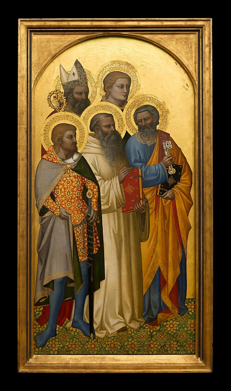 Pyhät Pietari, Benoît, Julien (?), Etienne (?) ja piispansankari (Nicolas de Bari ?). - Nardo di Cione