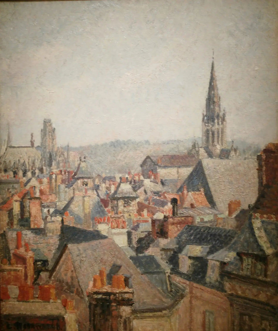 Vanhan Rouenin katot, aurinko - Camille Pissarro