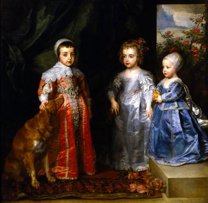 Kuningas Charles I:n (1600-1649) ja Henriette Marie de Bourbonin (1609-1669) vanhemmat, vanhemmat, Charles (1630-1685), Marie (1631-1666) ja Jacques (1633-1685) - Antoine van Dyck